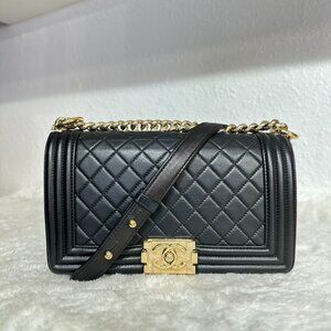 Chanel Black Lambskin Medium Boy Bag Shoulder Bag